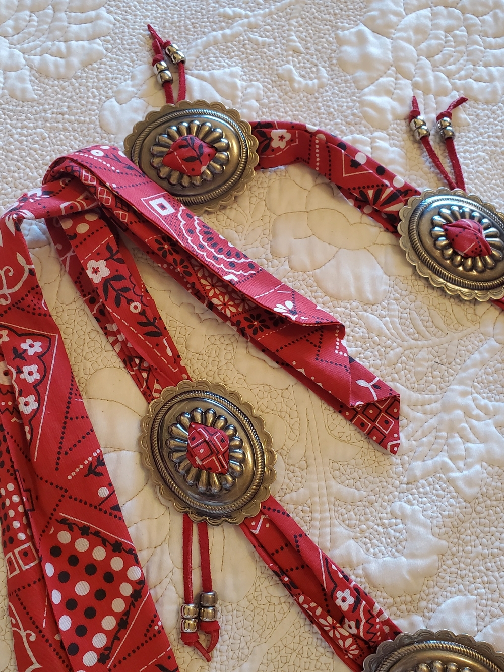 Handmade Boho Bandana Concho Tie Belt – 5-Foot Long Western Fringe Statement Pie - Picture 4 of 5